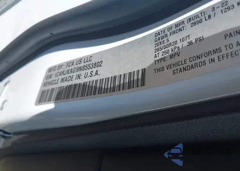 2022 Jeep Grand Cherokee L Altitude 4X4 from USA, damaged, VIN 1C4RJKAG9N8553802